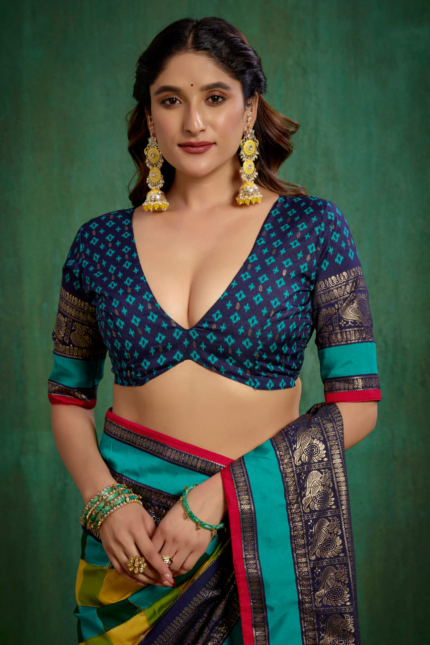 Shop Multi Elegant Tussar Silk Block Print Ready to Wear Sarees Online - Best Prices-RTW-4042