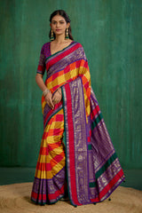 Shop Multi Elegant Tussar Silk Block Print Ready to Wear Sarees Online - Best Prices-RTW-4043