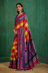 Shop Multi Elegant Tussar Silk Block Print Ready to Wear Sarees Online - Best Prices-RTW-4043