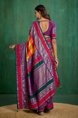 Shop Multi Elegant Tussar Silk Block Print Ready to Wear Sarees Online - Best Prices-RTW-4043