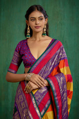 Shop Multi Elegant Tussar Silk Block Print Ready to Wear Sarees Online - Best Prices-RTW-4043