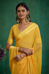 Elegant Yellow Chiffon Swarovski Ready to Wear Saree - Shop Now for Glamorous Style-RTW-4094