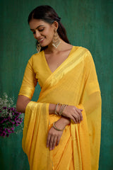 Elegant Yellow Chiffon Swarovski Ready to Wear Saree - Shop Now for Glamorous Style-RTW-4094