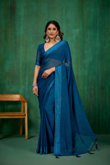 Elegant Teal Chiffon Swarovski Ready to Wear Saree - Shop Now for Glamorous Style-RTW-4096