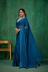 Elegant Teal Chiffon Swarovski Ready to Wear Saree - Shop Now for Glamorous Style-RTW-4096