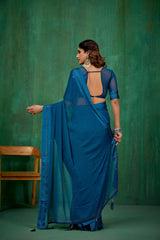 Elegant Teal Chiffon Swarovski Ready to Wear Saree - Shop Now for Glamorous Style-RTW-4096