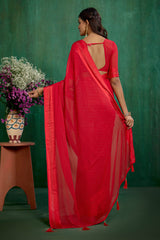 Elegant Red Chiffon Swarovski Ready to Wear Saree - Shop Now for Glamorous Style-RTW-4097