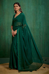 Elegant Green Chiffon Swarovski Ready to Wear Saree - Shop Now for Glamorous Style-RTW-4099