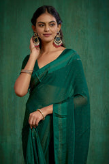 Elegant Green Chiffon Swarovski Ready to Wear Saree - Shop Now for Glamorous Style-RTW-4099