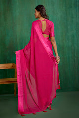 Elegant Pink Chiffon Swarovski Ready to Wear Saree - Shop Now for Glamorous Style-RTW-4100