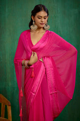 Elegant Pink Chiffon Swarovski Ready to Wear Saree - Shop Now for Glamorous Style-RTW-4100