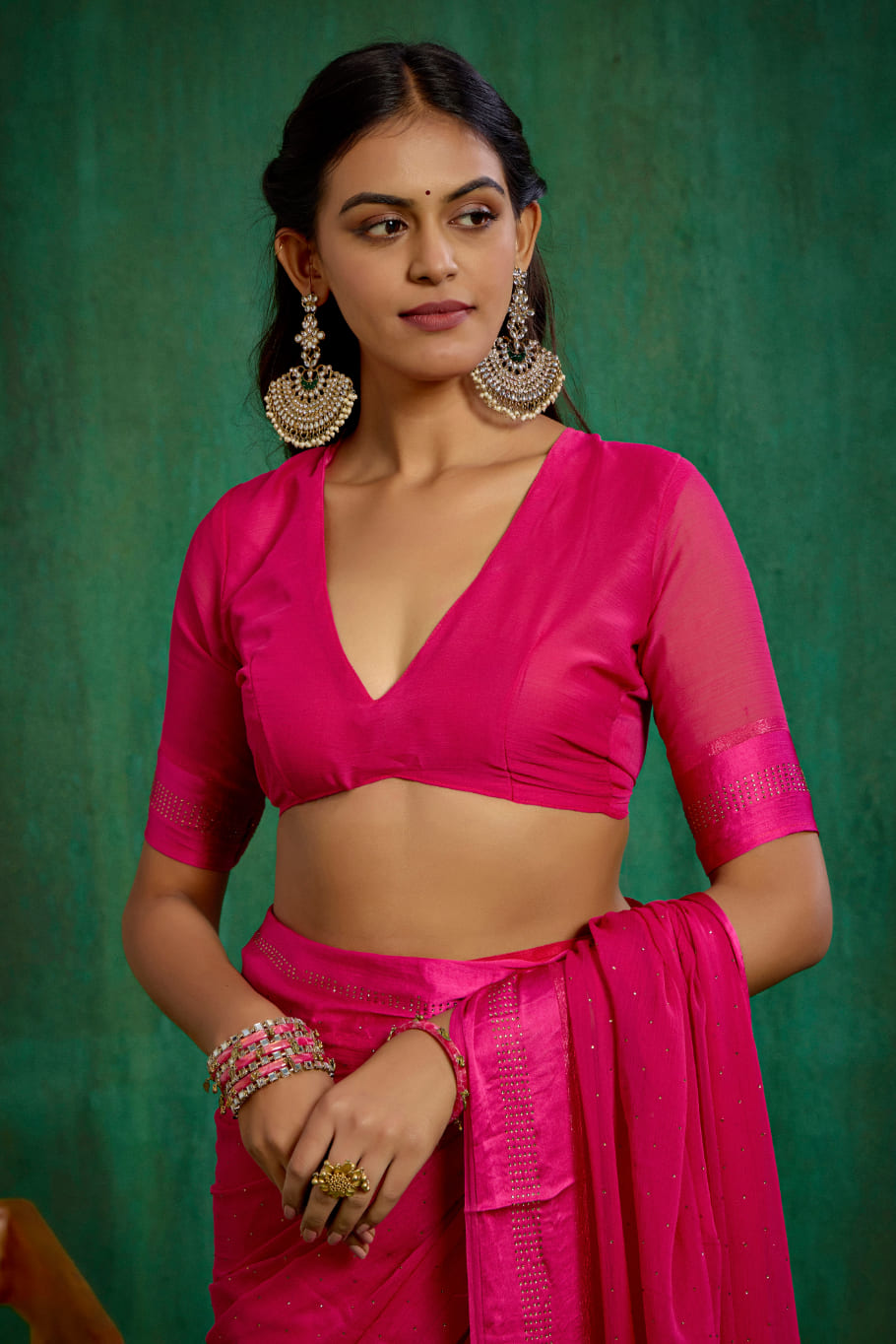 Elegant Pink Chiffon Swarovski Ready to Wear Saree - Shop Now for Glamorous Style-RTW-4100