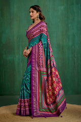 Purple Velvet Tusser Silk Patola Print Ready to Wear Saree - Elegant & Stylish Fashion-RTW-4179