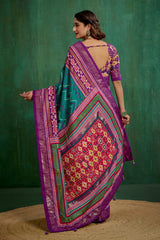 Purple Velvet Tusser Silk Patola Print Ready to Wear Saree - Elegant & Stylish Fashion-RTW-4179