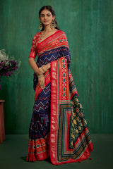 Red Velvet Tusser Silk Patola Print Ready to Wear Saree - Elegant & Stylish Fashion-RTW-4180