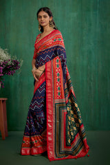 Red Velvet Tusser Silk Patola Print Ready to Wear Saree - Elegant & Stylish Fashion-RTW-4180