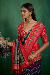 Red Velvet Tusser Silk Patola Print Ready to Wear Saree - Elegant & Stylish Fashion-RTW-4180