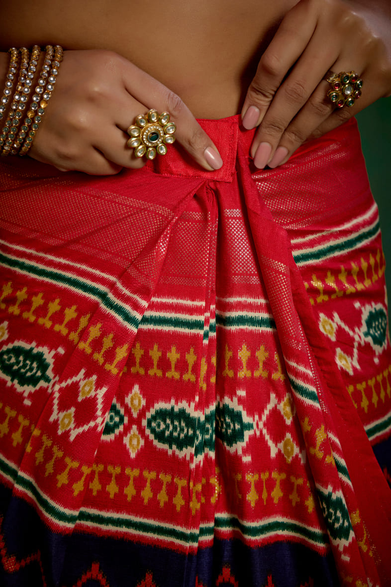 Red Velvet Tusser Silk Patola Print Ready to Wear Saree - Elegant & Stylish Fashion-RTW-4180