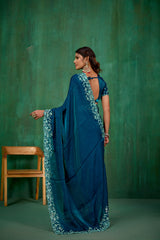 Sea Green Shop Elegant Silk Blend Embroidery Ready to Wear Saree - Perfect for Any Occasion-RTW-4292