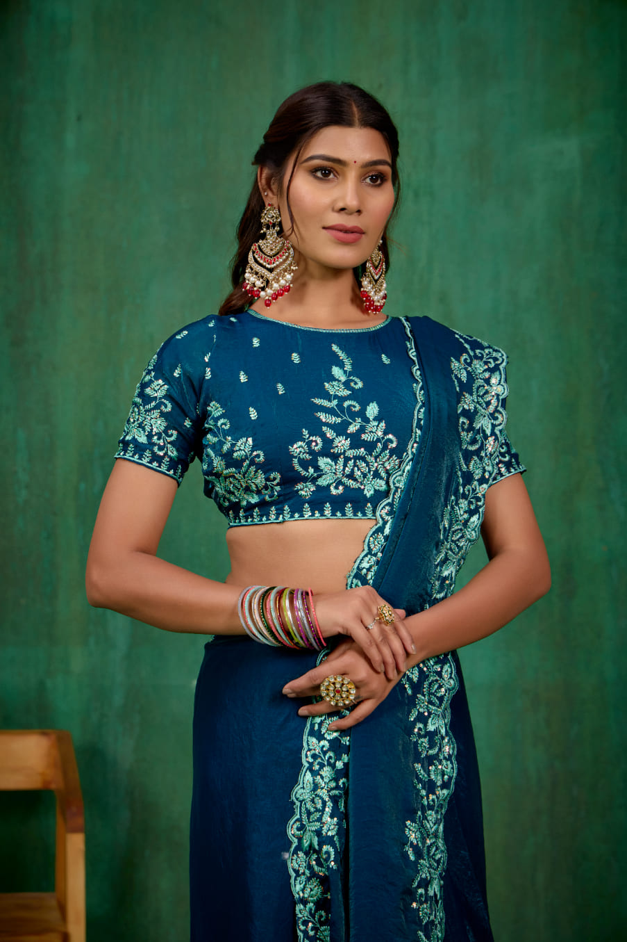 Sea Green Shop Elegant Silk Blend Embroidery Ready to Wear Saree - Perfect for Any Occasion-RTW-4292