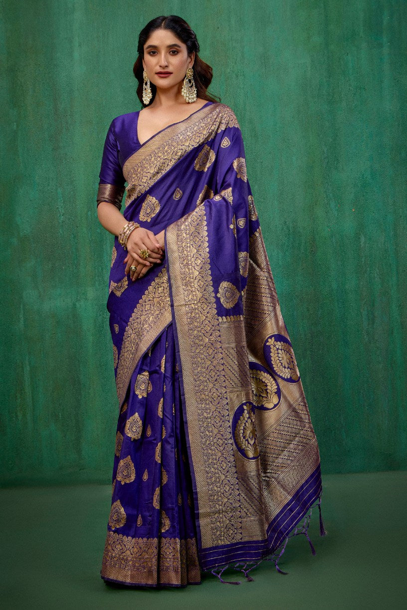 Elegant Purple Banarasi Art Silk Woven Jacquard Ready to Wear Saree - Shop Now-RTW-4420
