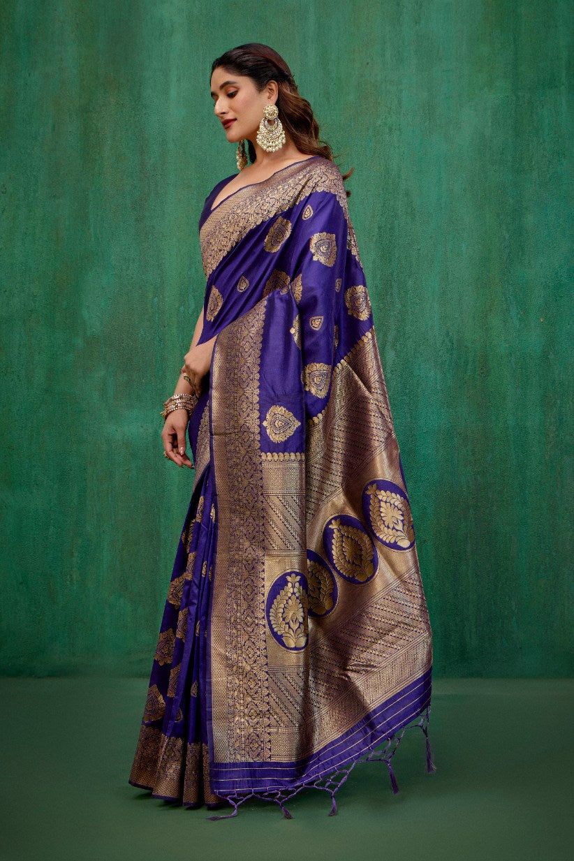 Elegant Purple Banarasi Art Silk Woven Jacquard Ready to Wear Saree - Shop Now-RTW-4420