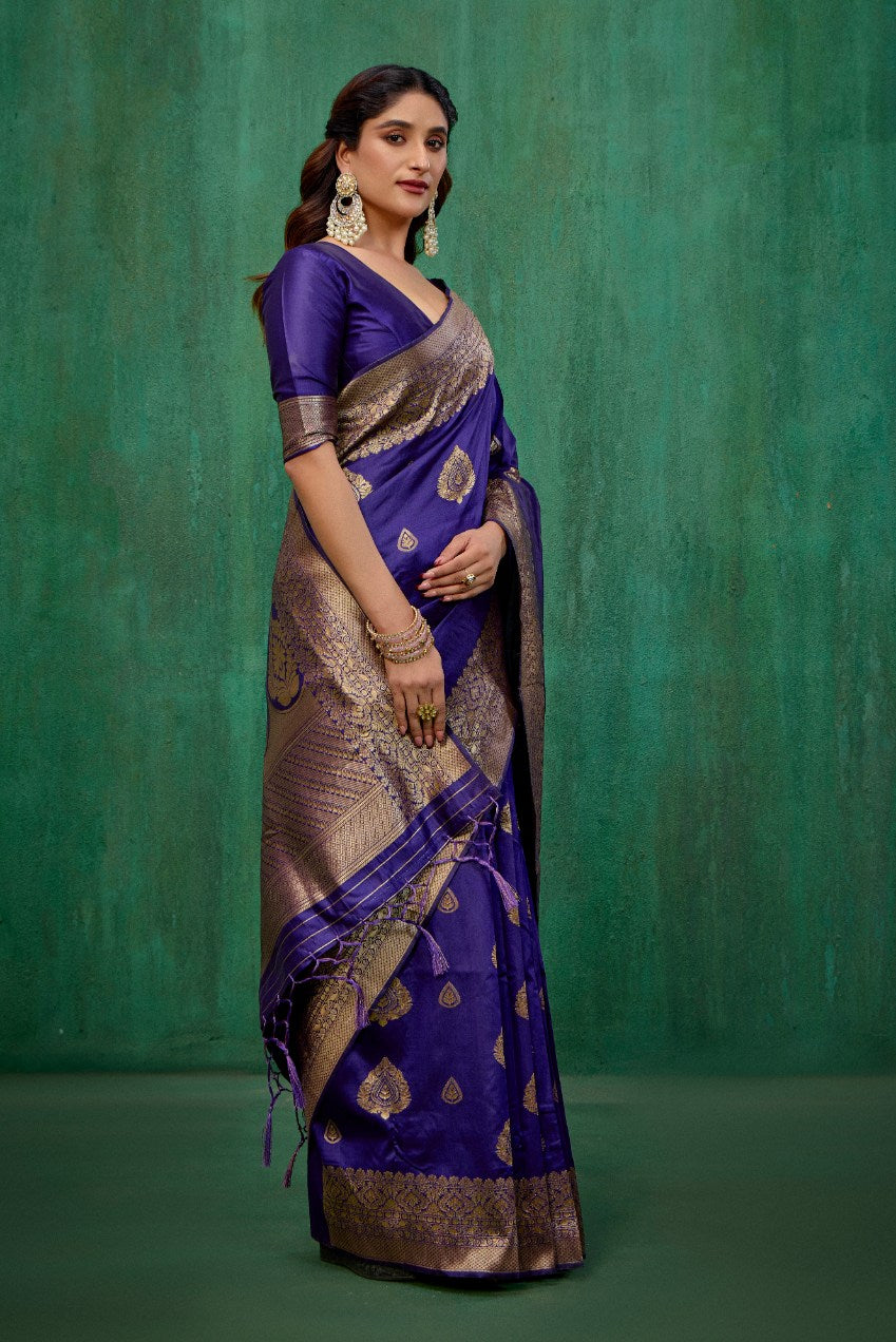 Elegant Purple Banarasi Art Silk Woven Jacquard Ready to Wear Saree - Shop Now-RTW-4420