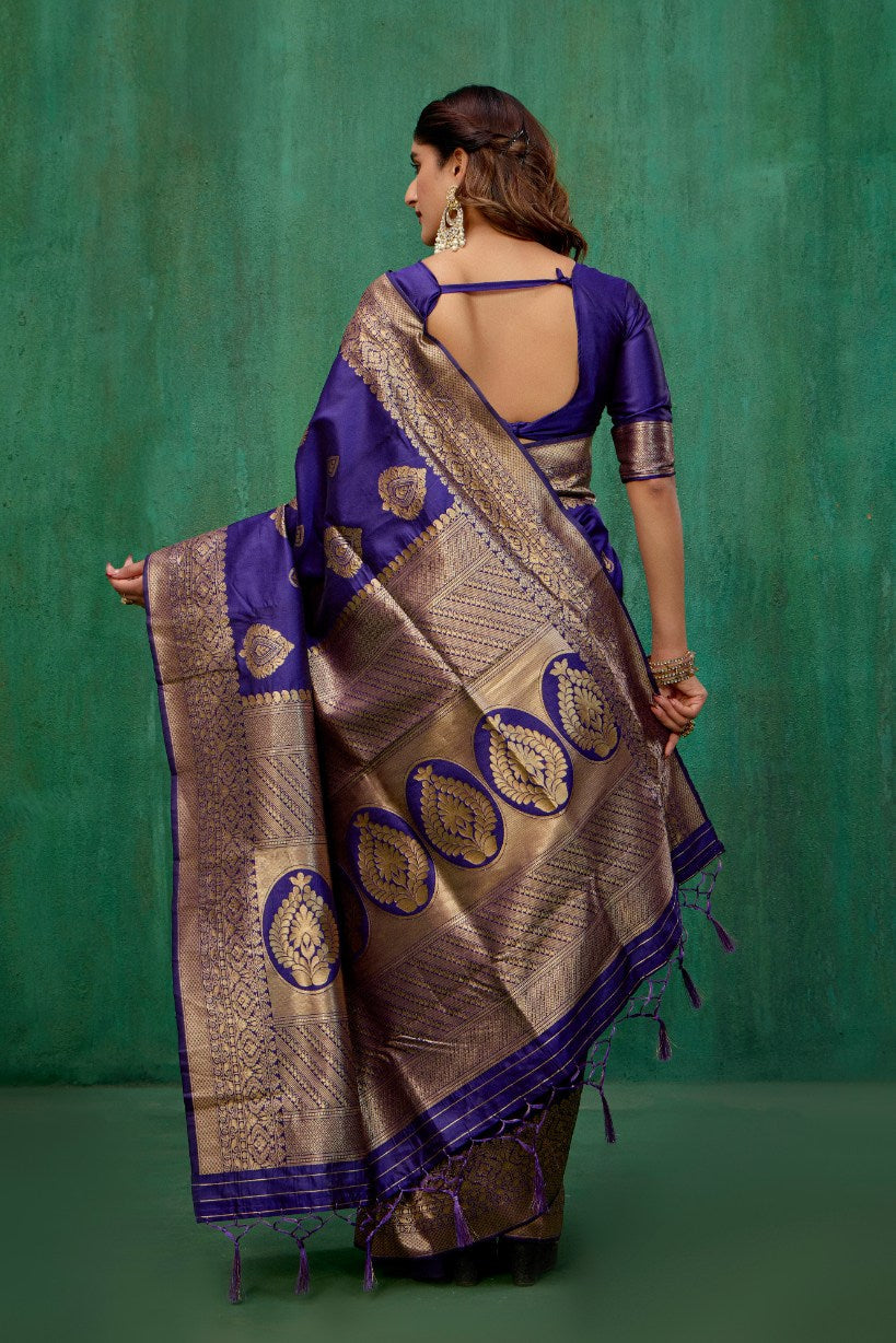 Elegant Purple Banarasi Art Silk Woven Jacquard Ready to Wear Saree - Shop Now-RTW-4420