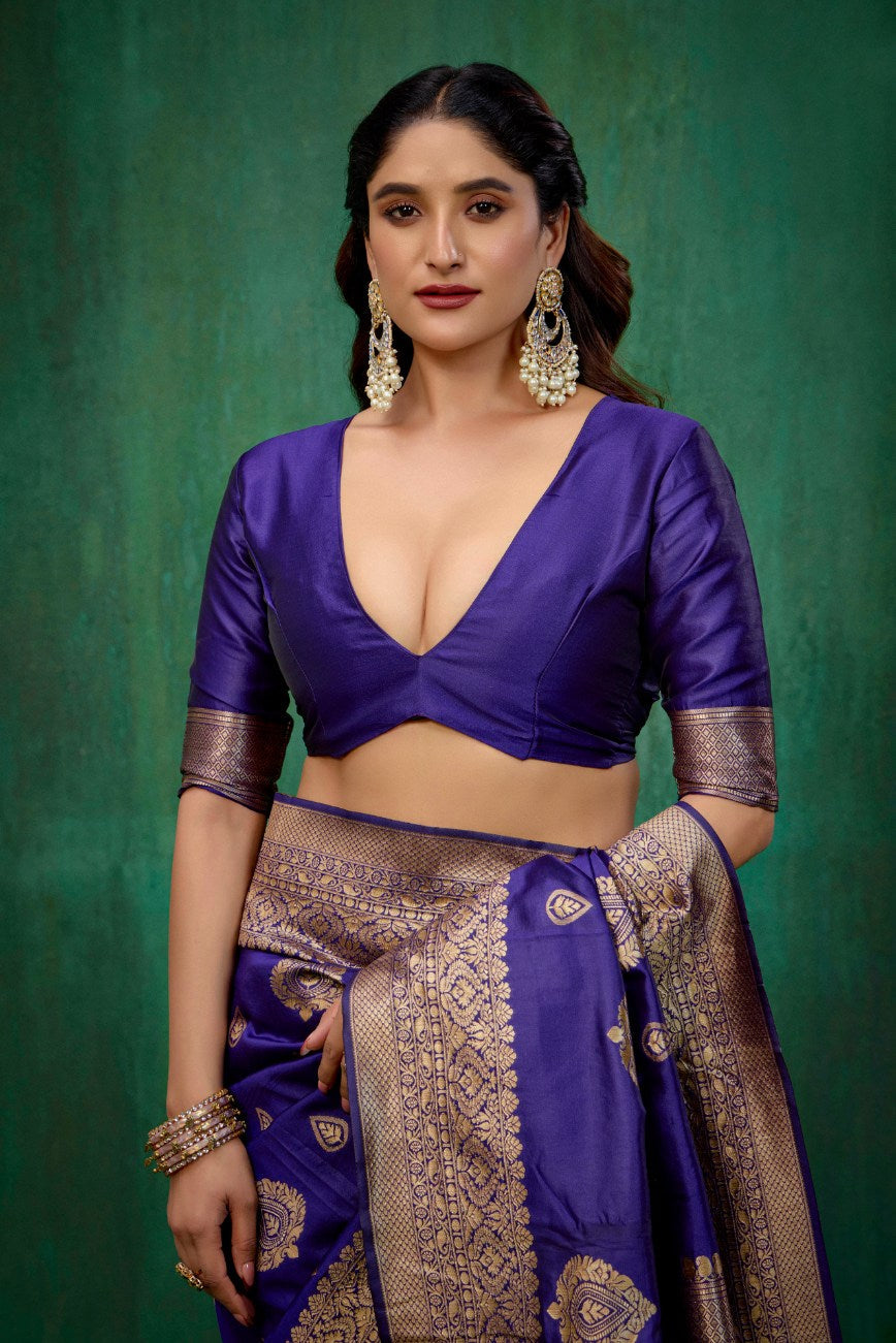 Elegant Purple Banarasi Art Silk Woven Jacquard Ready to Wear Saree - Shop Now-RTW-4420