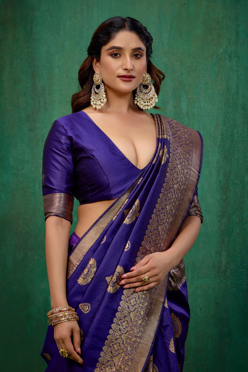 Elegant Purple Banarasi Art Silk Woven Jacquard Ready to Wear Saree - Shop Now-RTW-4420