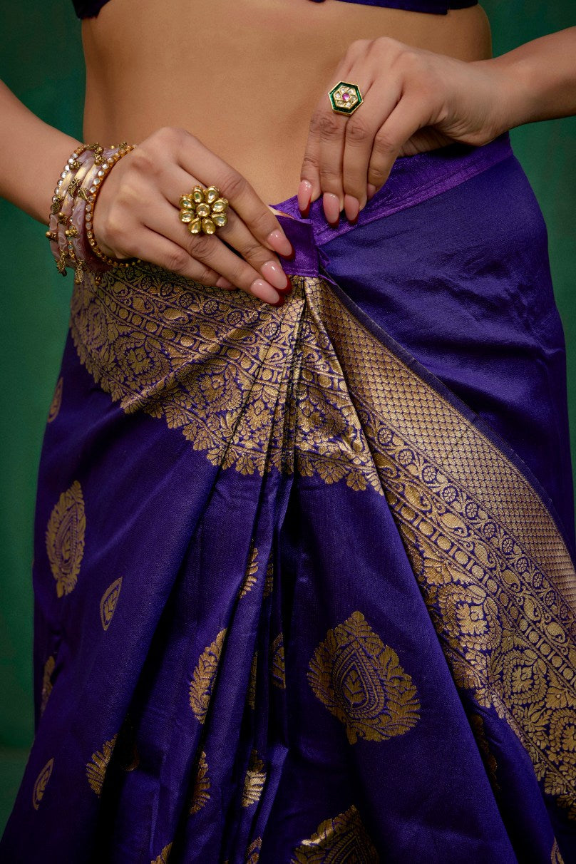 Elegant Purple Banarasi Art Silk Woven Jacquard Ready to Wear Saree - Shop Now-RTW-4420