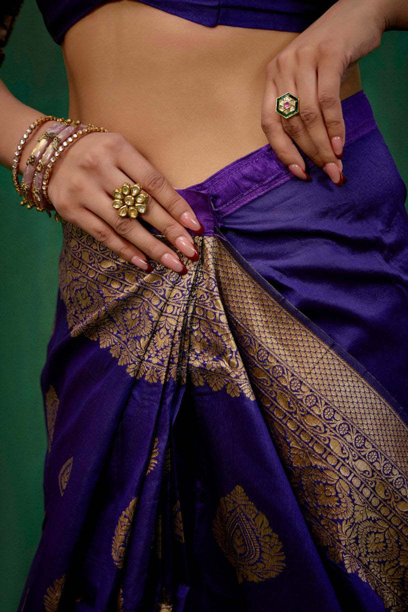 Elegant Purple Banarasi Art Silk Woven Jacquard Ready to Wear Saree - Shop Now-RTW-4420
